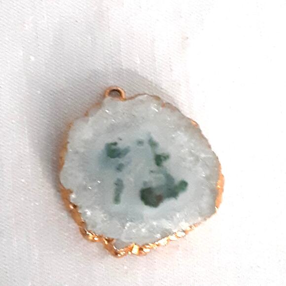 Electroplated Druzy Pendant White Green Crystalline Quartz - Picture 4 of 6